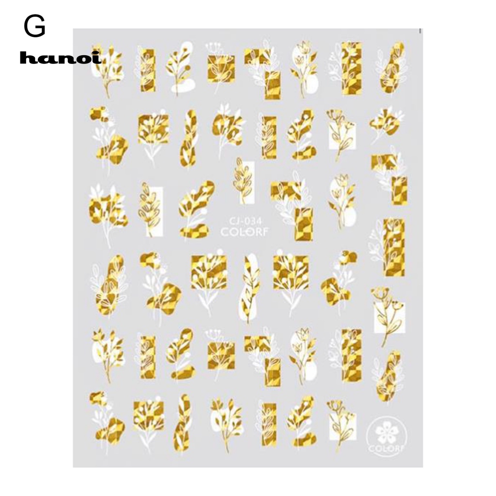 Han_stiker Kuku Motif Daun / Geometri Warna Bronze Untuk Nail Art