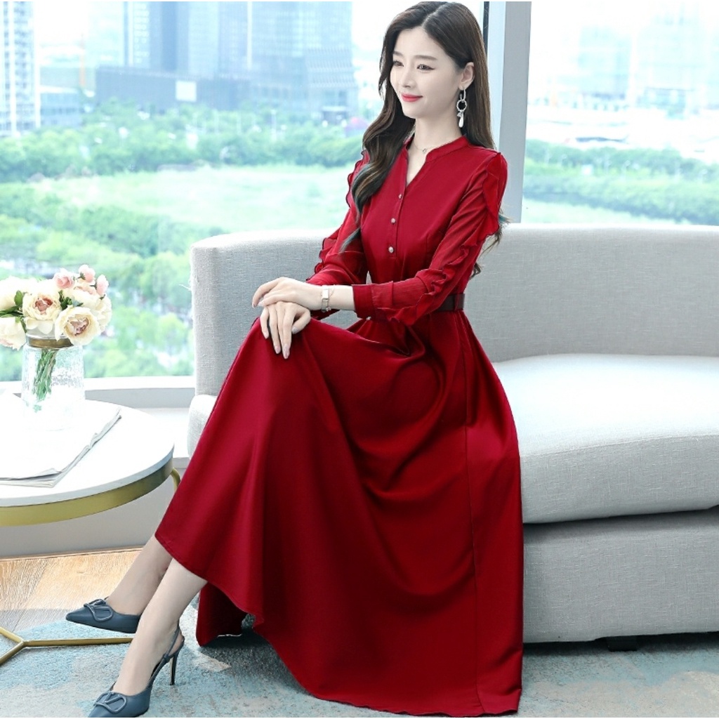 AS FASHION-COD-HF-LONGDRES WANITA TERBARU-LONGDRES KOREA-DRES PANJANG CASUAL-DRES NATAL