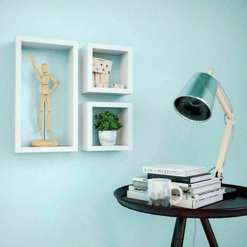 Rak Dinding Tembok Laci Tempel Tempat Penyimpanan Kosmetik Make Up Dandan  Kayu Besi Modern Kamar Mo