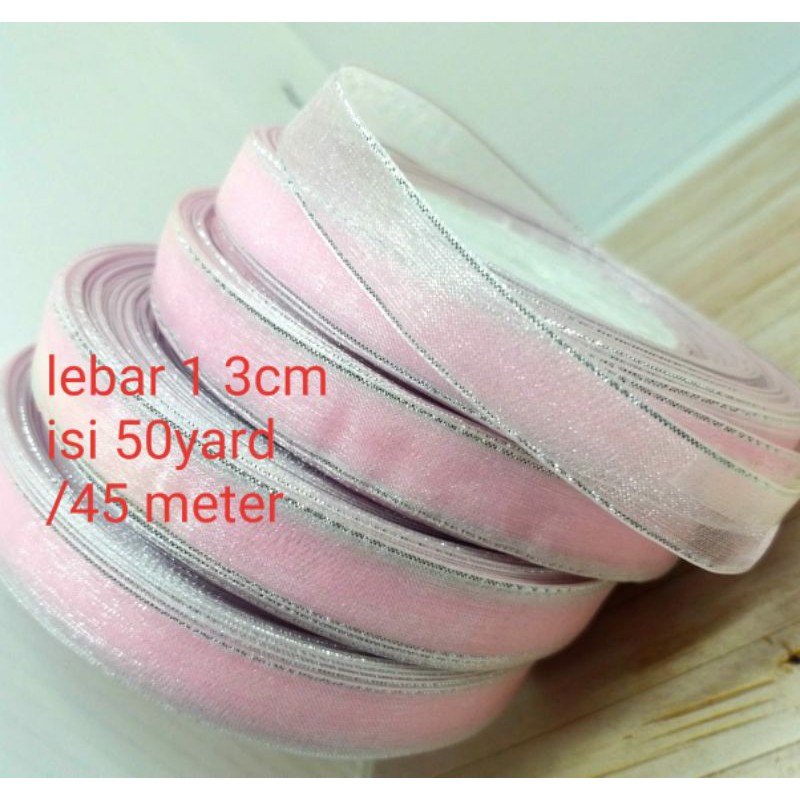 

per rol 50yard/45 meter,pita organdi pink list silver/metalik lebar 1.3cm