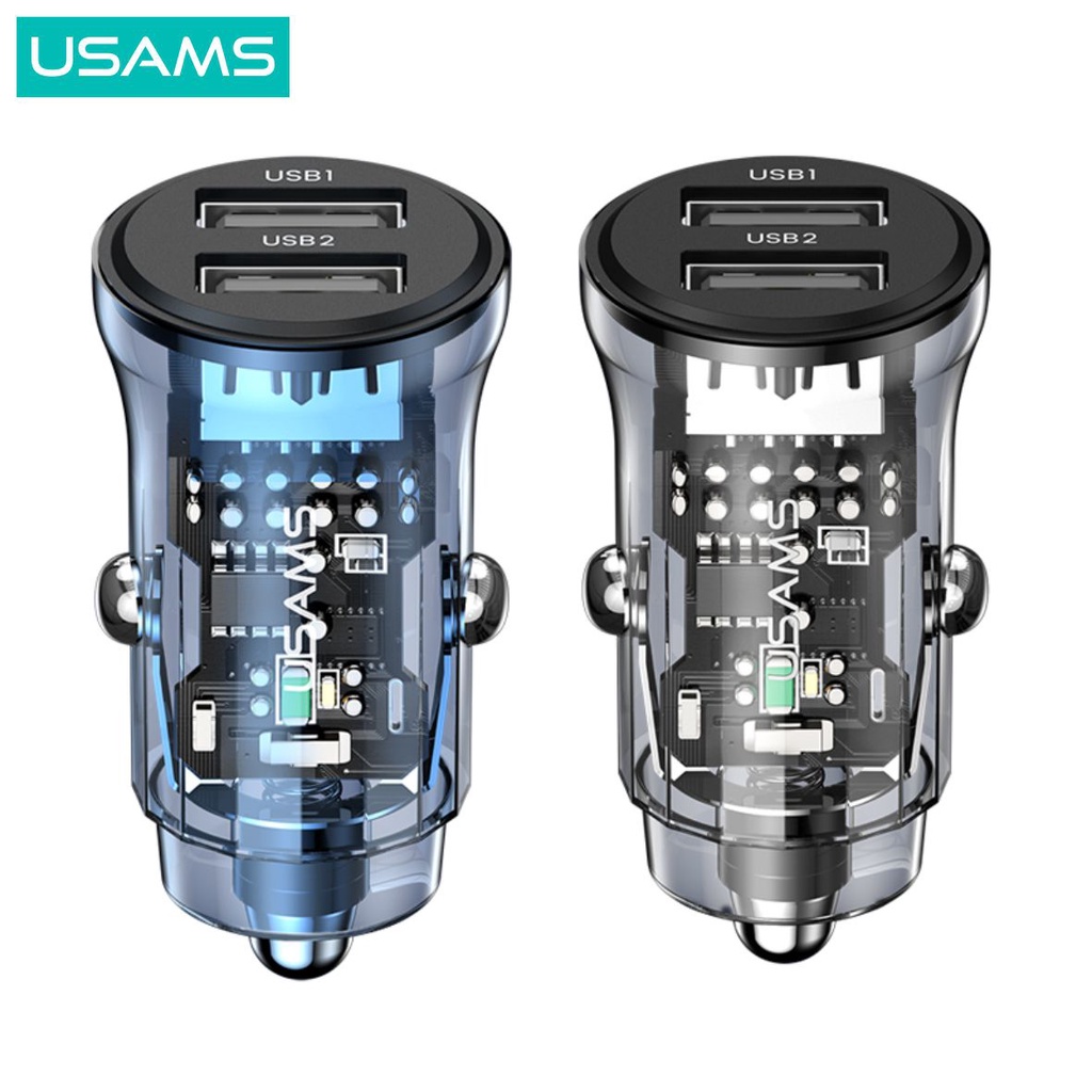 USAMS C31 Car Charger Mini Dual USB Transparent 3A Fast Charge