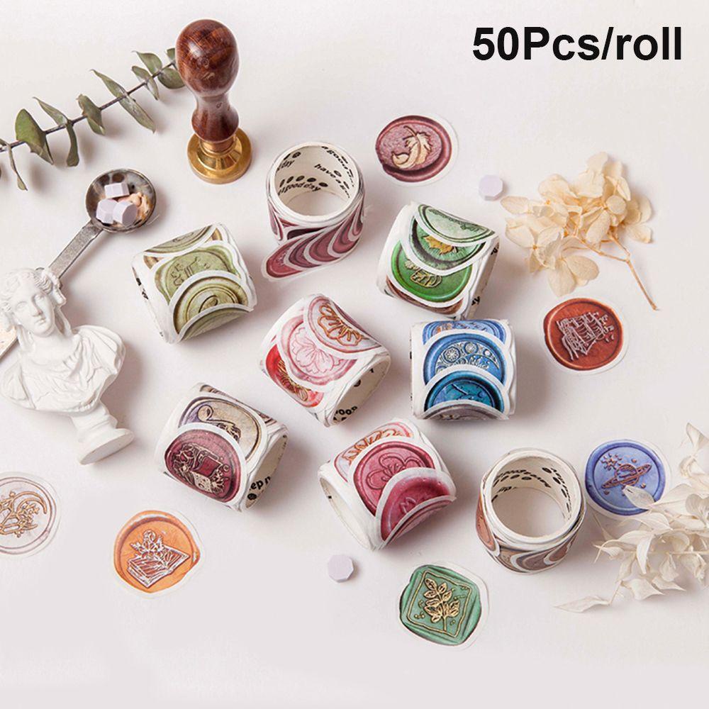 50pcs / roll Tape Kertas Motif Bunga Gaya Vintage Untuk Dekorasi Scrapbook