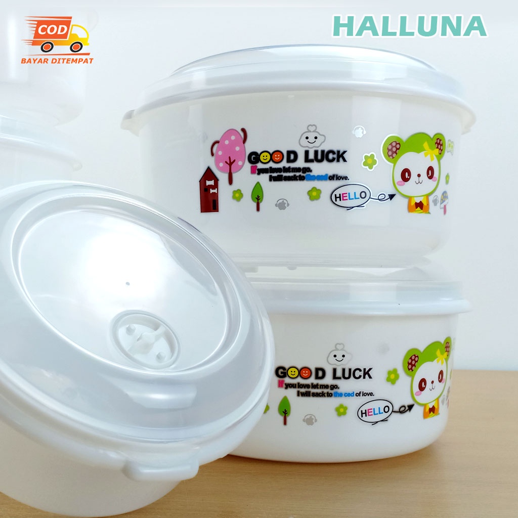 Tempat Penyimpanan Makanan Bentuk Bulat Plastik Multifungsi 3 in 1 /1 Sett