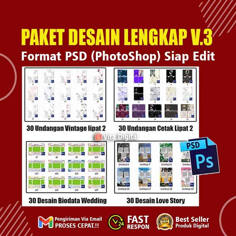 Paket Template Desain Pernikahan PSD Photoshop V3 Premium + Bonus