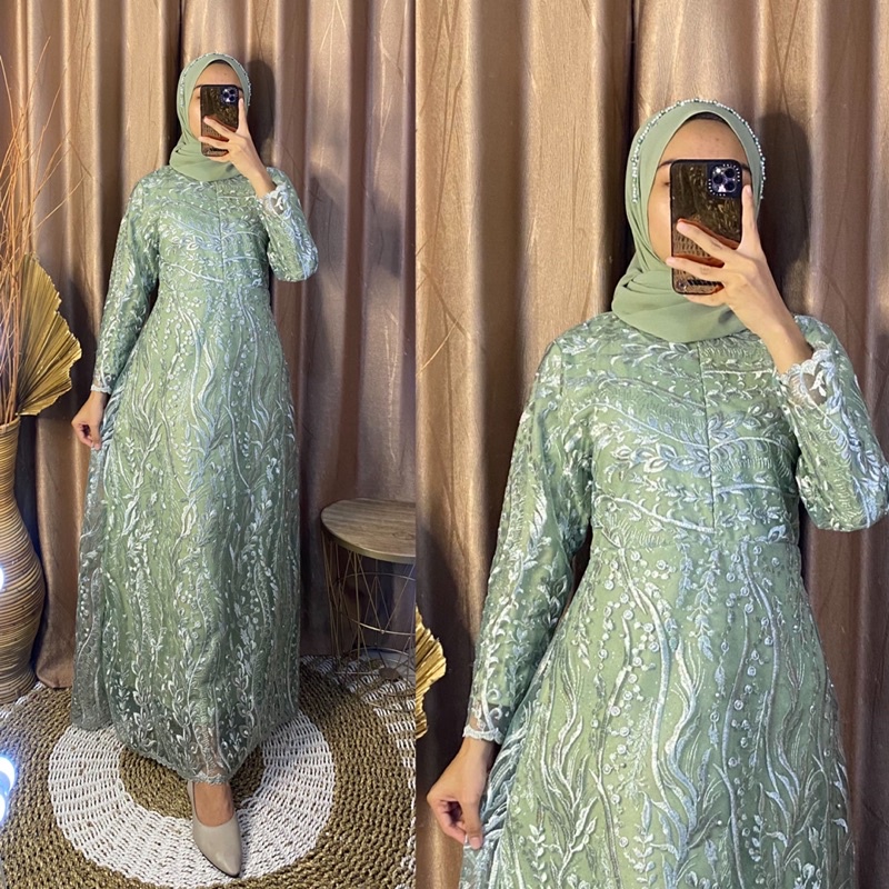 Gamis busui qiana // gamis brokat // gamis tille // kebaya pesta // kebaya kondangan