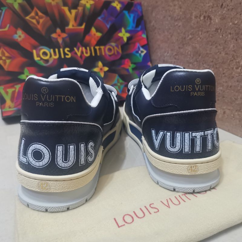 sepatu lv sneaker pria men shoes run away cowok biru navy kulit asli P1SHOES mirror