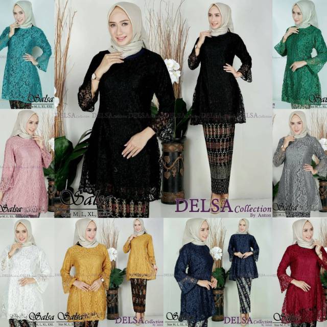 Set kebaya brokat tunik delsa 1 / kebaya wisuda /kebaya muslim /kebaya modern