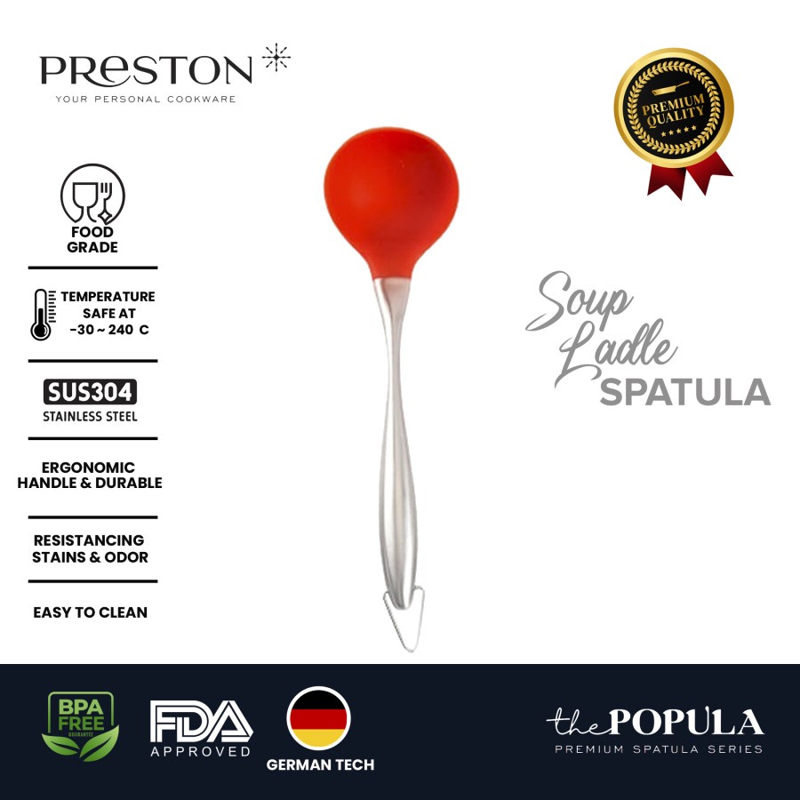 PRESTON COOKWARE LADLE - Soup Ladle Spatula MERAH - Sutil Masak Silikon Food Grade / Irus Soup Silikon