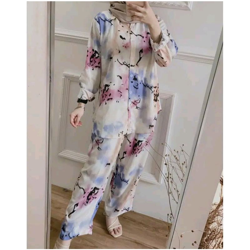 ERDE SET / ONE SET JUMBO XXL - STANDART XL  / YOSIE SET ONESET MOTIF ABSTRAK DAILY SET HOMEWEAR HOMEY SETELAN WANITA MOTIF TIE DYE   ONE SET RAYON-SANDRA SET