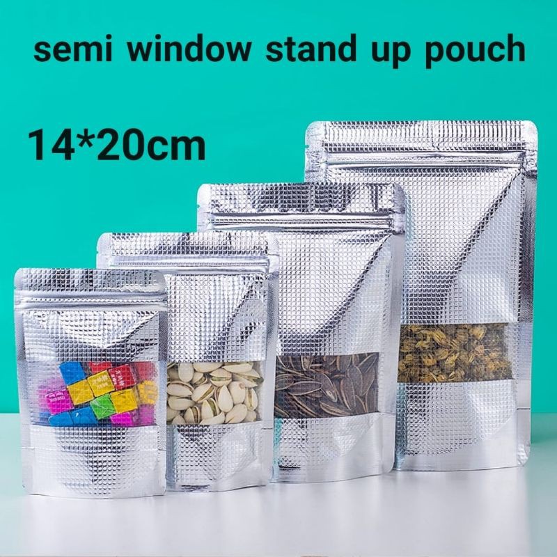 10pcs SILVER STANDING POUCH SEMI WINDOW  FOOD MEWAH