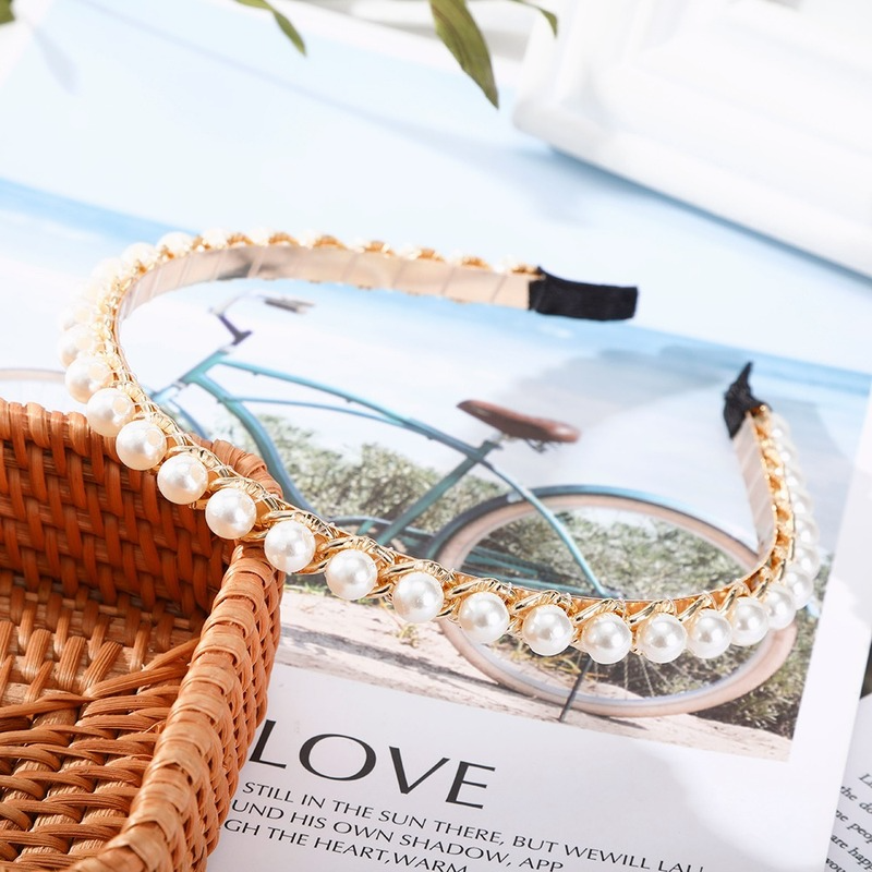 Korean Ins Pearl Rhinestone Chain Headband Fashion Temperament Hairband Women Elegant Hair Accessories