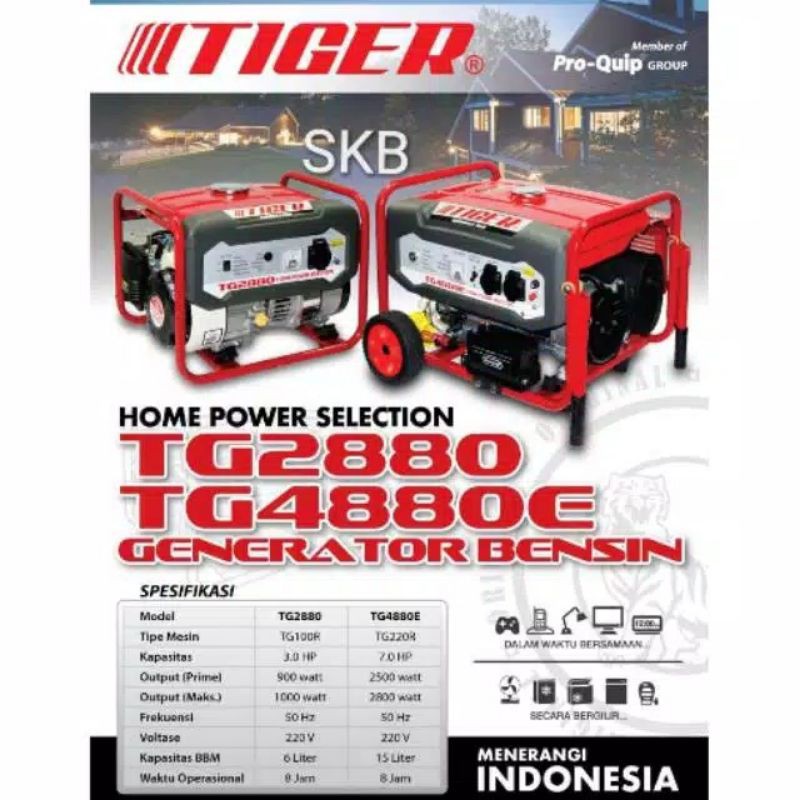 mesin genset tg 2880 tiger 1000watt bahan bakar gas
