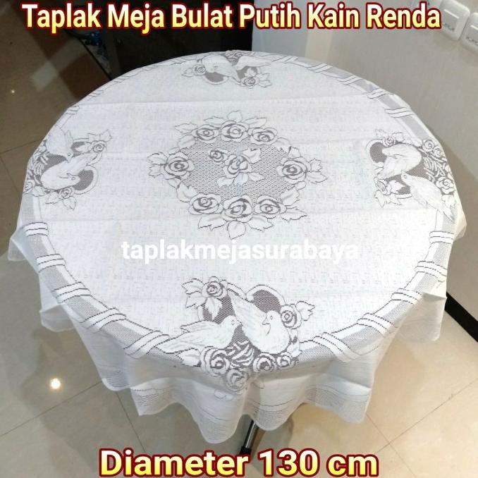Kualitas terbaik] Taplak Meja Bulat Bundar 130cm Kain Putih Renda Vintage Tebal Merpati
