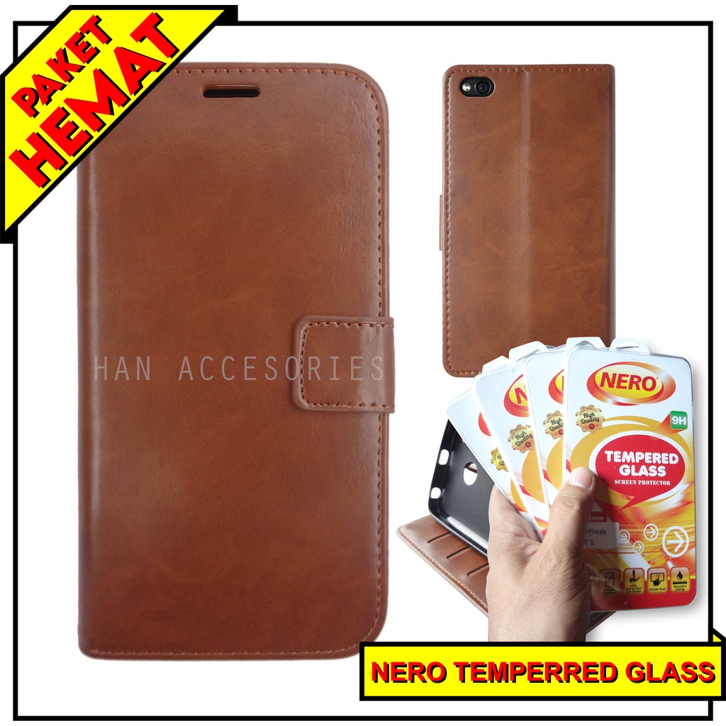 (PAKET HEMAT) Fashion Selular Flip Leather Case Xiaomi Redmi 4X/5/5A/6/6A/6 Pro Flip Cover Wallet Case Flip Case + Nero Temperred Glass