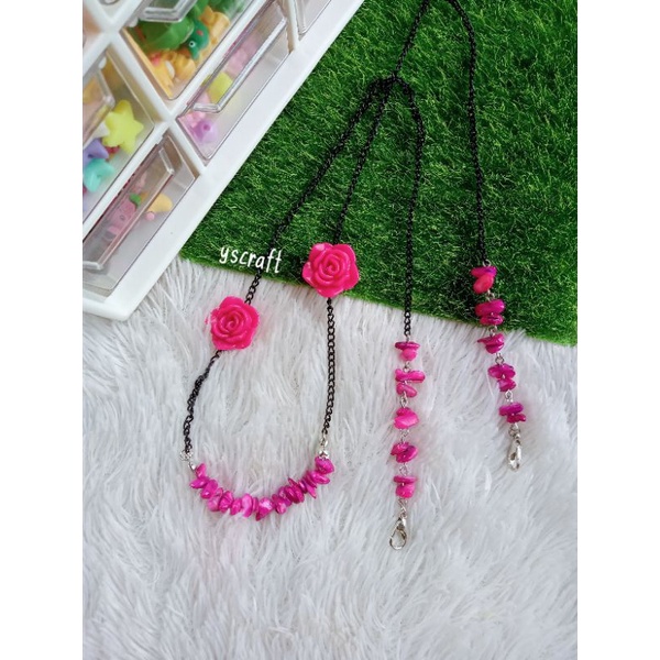 strap masker 2in1 batu kerikil/strap rantai resin mawar