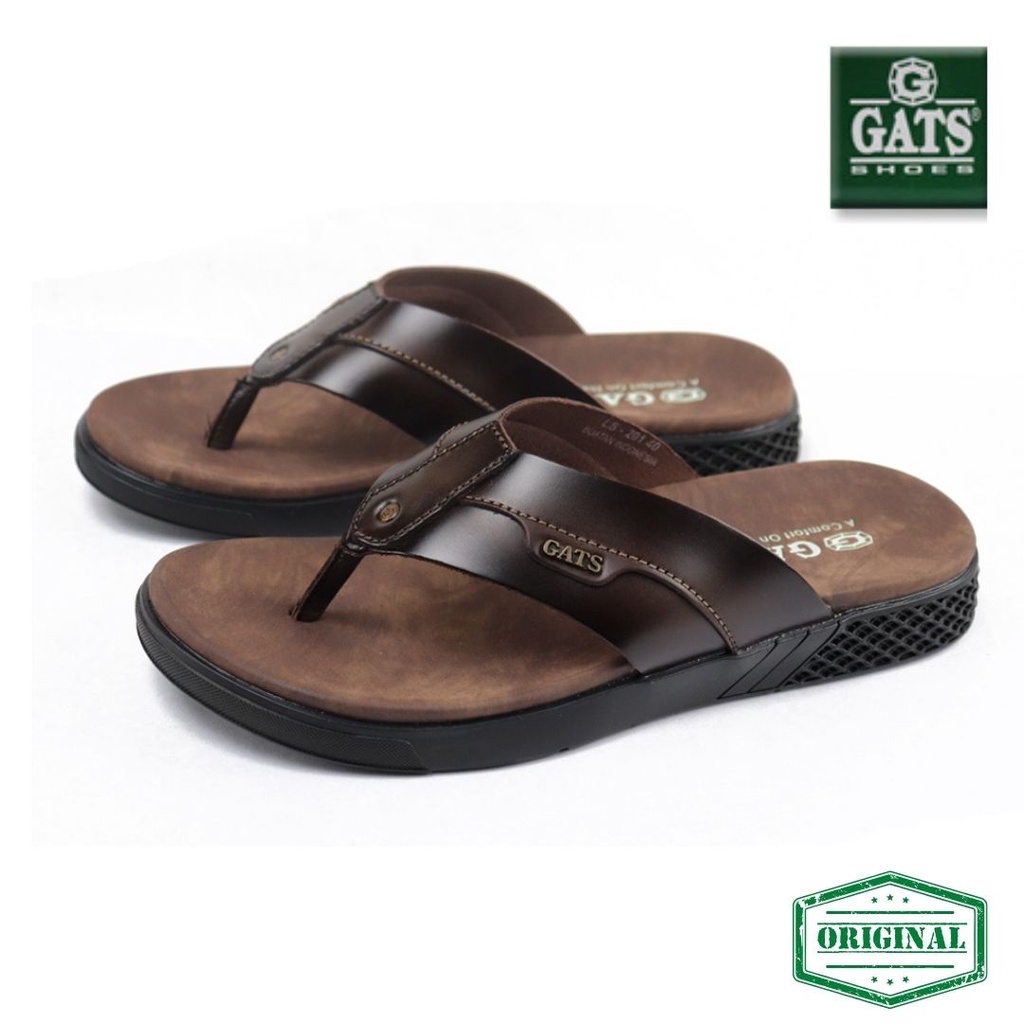 Sandal Jepit Casual Pria GATS LS201 Hitam Dan Coklat Sandal Jepit Kulit Asli Model Terbaru