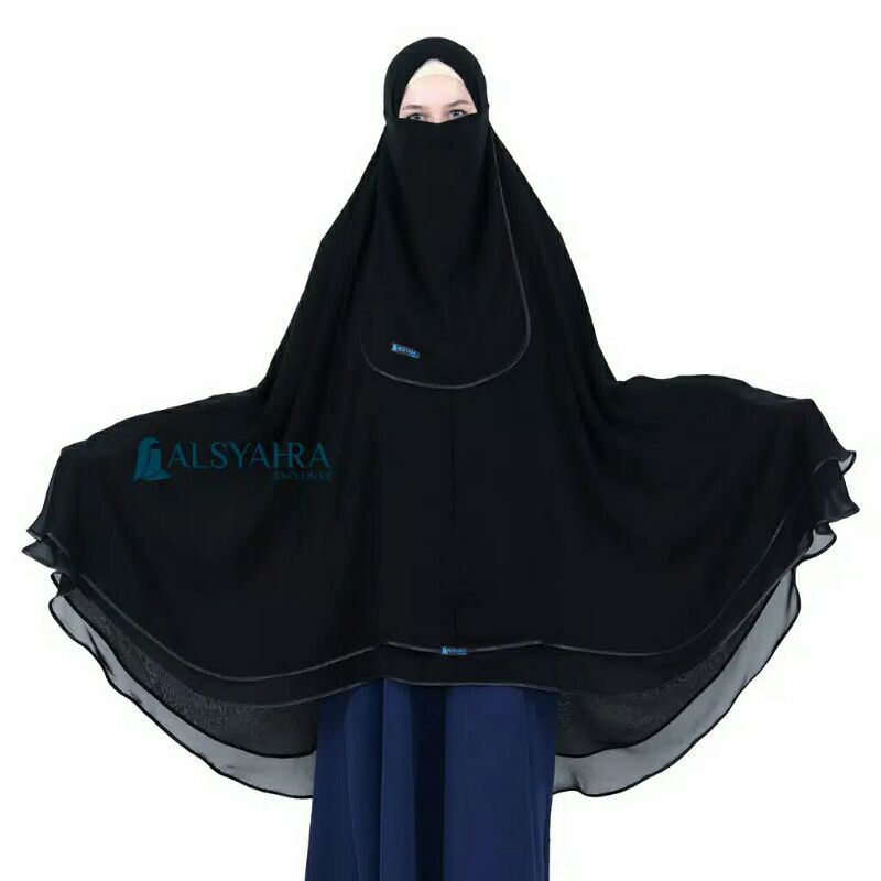 Alsyahra Exclusive Set Khimar Butterfly 2 Layer Bisban Hitam Sifon Jetblack