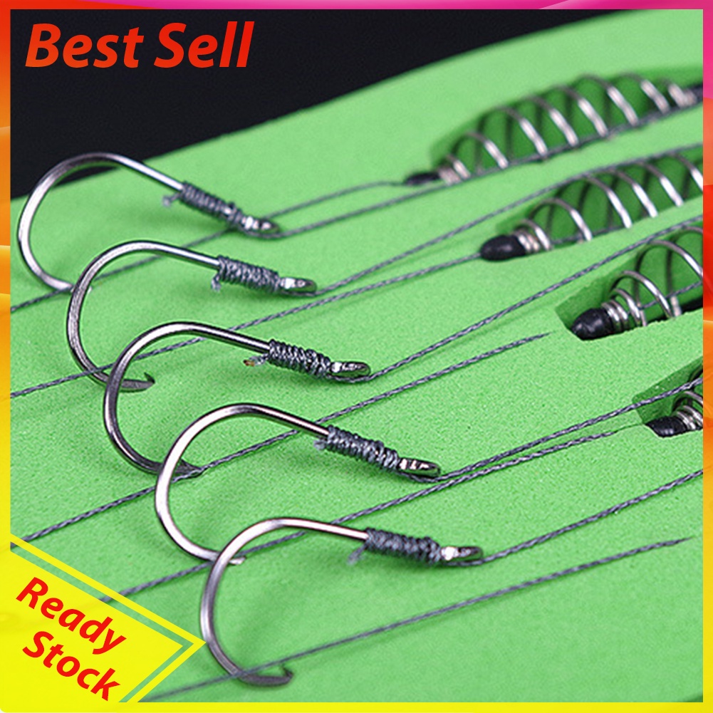 5pcs Double Hook Fishing Line Carbon Steel Barbed Carp Hooks Bait Feeder