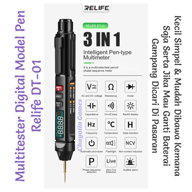 Multitester / Tester Pen Digital Relife Type DT-01 Multi Fungsi
