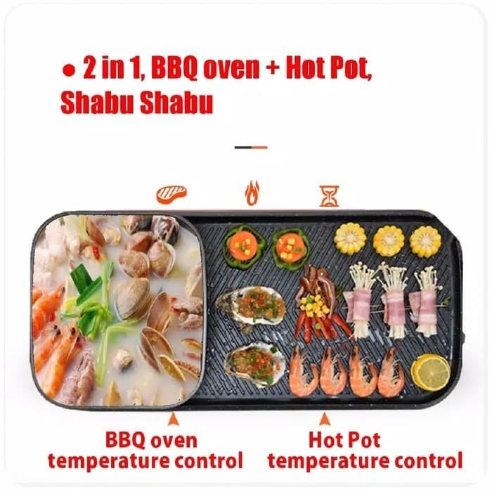 Panggangan , 607 , Kompor  , Bulgogi ,  BBQ dan hotpot ,  2 in 1 Grill BBQ hotpot   , Listrik