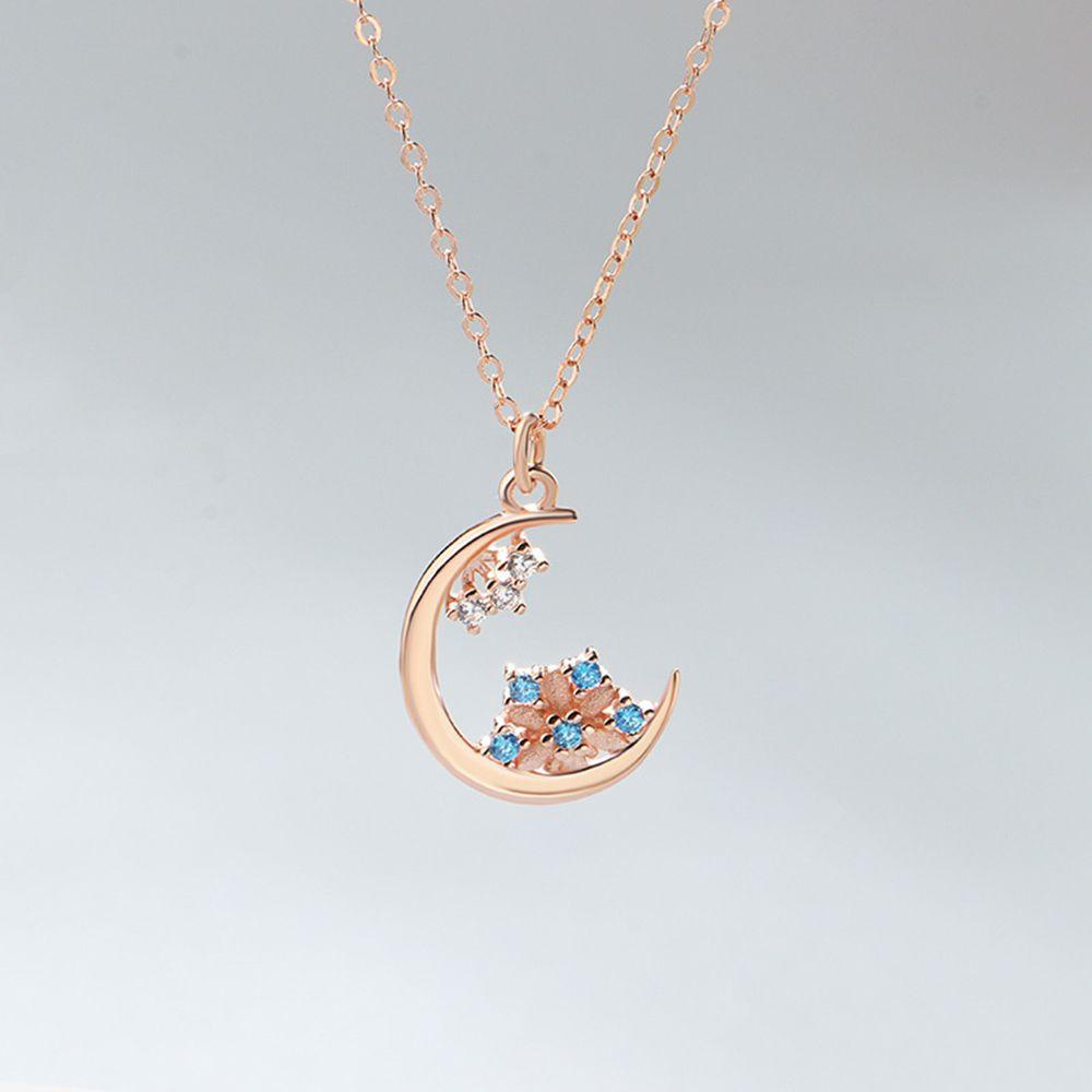 R-bunga Bintang Bulan Pesona Kalung Aksesoris Wanita Perhiasan Berlian Snowflake Necklace