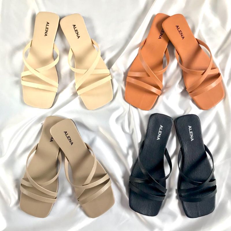 Alena - Sandal Wanita Teplek Tali Silang / Sandal Wanita Flat Tali Terbaru D-1