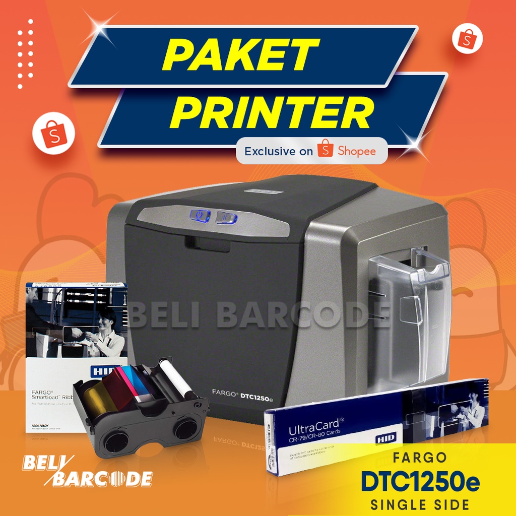 Paket Printer ID Card Fargo DTC1250E + Ribbon Color + Blank Ultra Card