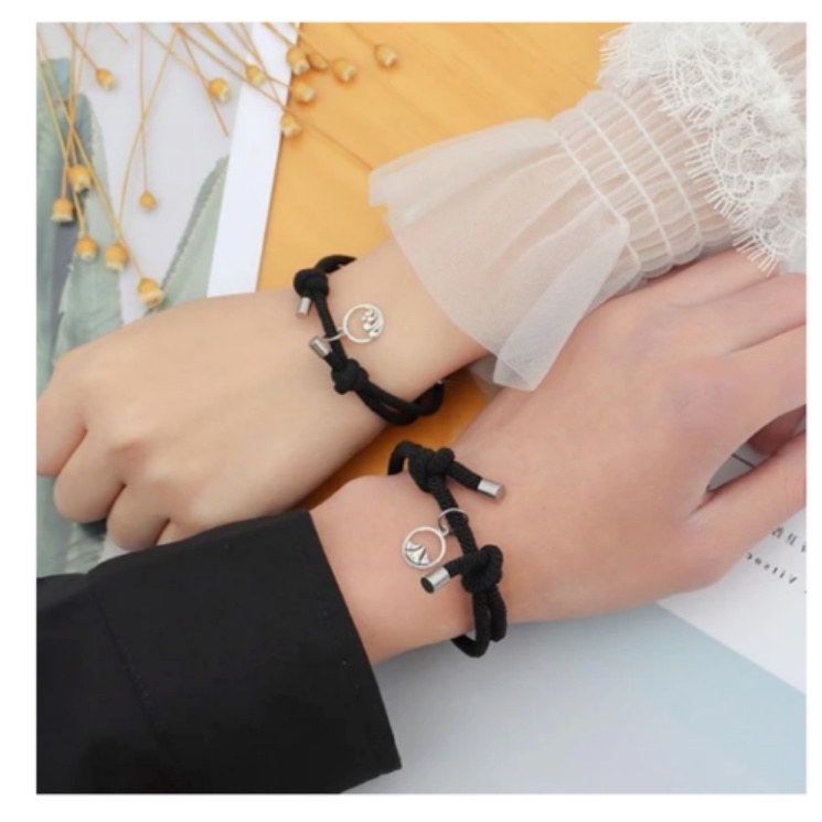 [Isi 2 PCS] Gelang Couple Magnet Pasangan Pacar Tali Korea Persahabatan Tangan Pria Wanita Bracelet Hitam