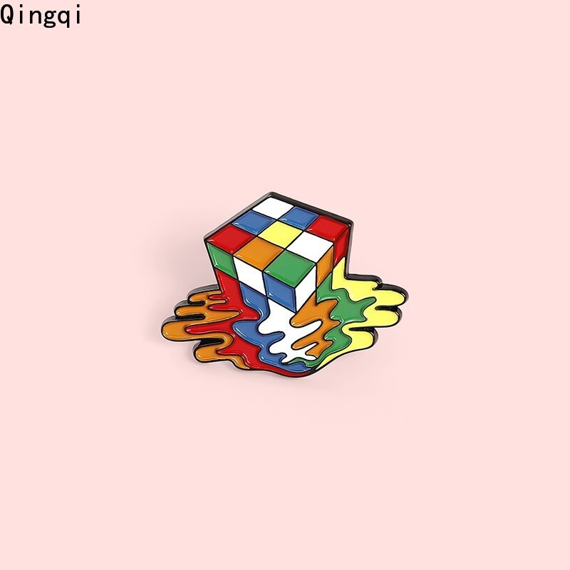 Pin Bros Lencana Enamel Bentuk Kartun Kubus Rubik Warna-Warni Untuk Anak