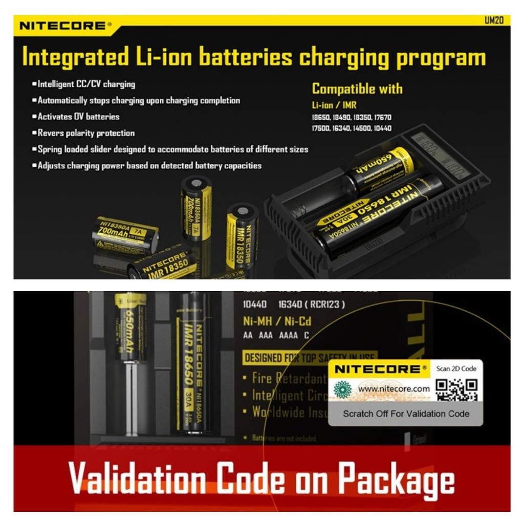 Nitecore UM20 LCD Baterai Charger USB Multifungsi 2 Slot 111107