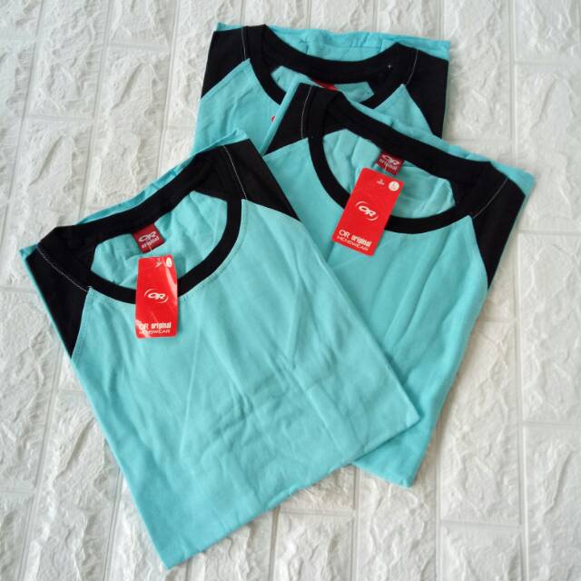 kaos polos reglan SKYBLUE-HITAM uk 20 22 S M L XL XXL