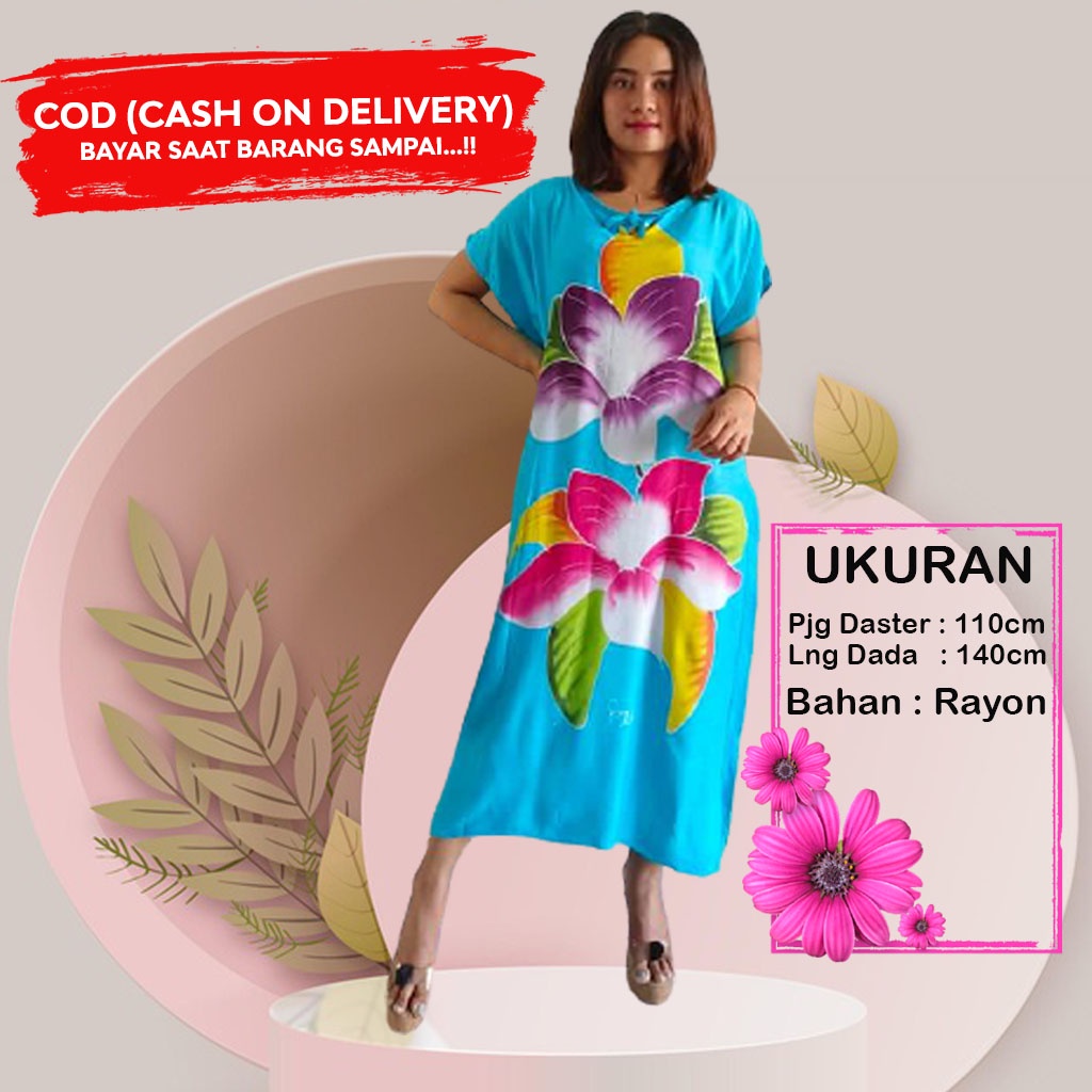 Daster Jumbo ld 140 Big Size Baju Tidur Wanita Dewasa Daster Bali Panjang Polos Lukis Bunga