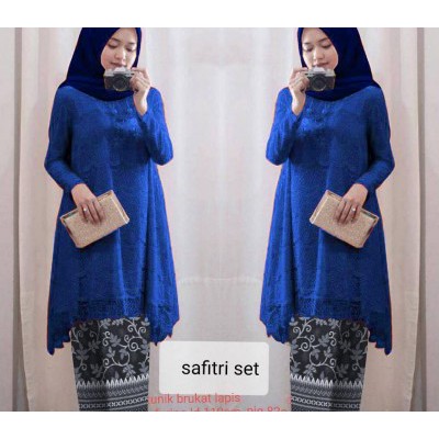 TUNIK BRUKAT SET ROK SILK BATIK SAFITRI BAJU MUSLIM PESTA MEWAH MURAH