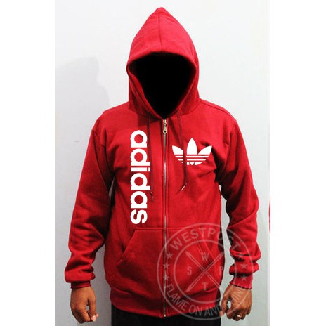 JAKET HOODIE ZIPPER SPORT ADIDAS WARNA MERAH TERKEREN