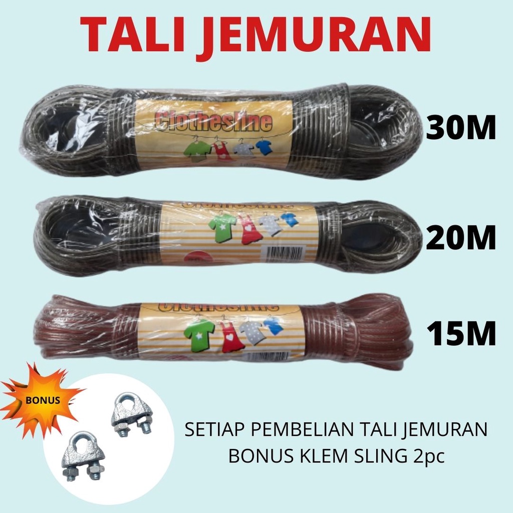 TALI JEMURAN 15 / 20 / 30 METER KAWAT SELING KUAT LAPIS SILIKON AWET BERSIH CLOTHROPE KAWAT JEMURAN