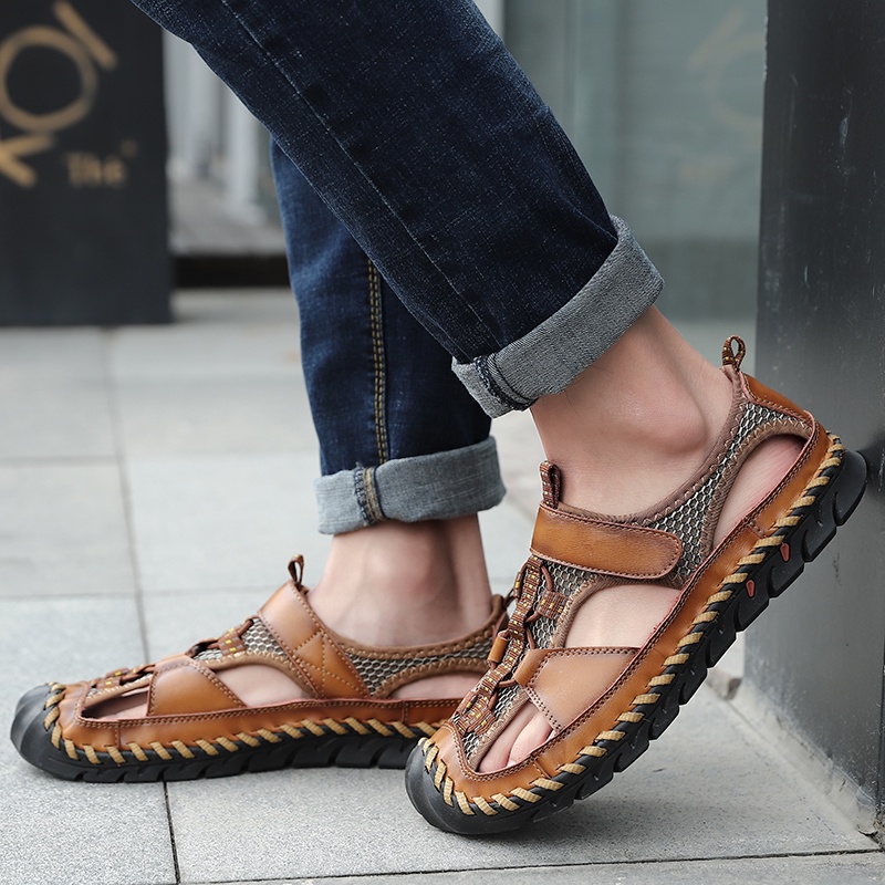 Import Outdoor Sandal Hiking Gunung Pria Sendal Kulit Asli Olahraga Trendy Mendaki Cowok Dewasa Keren 190