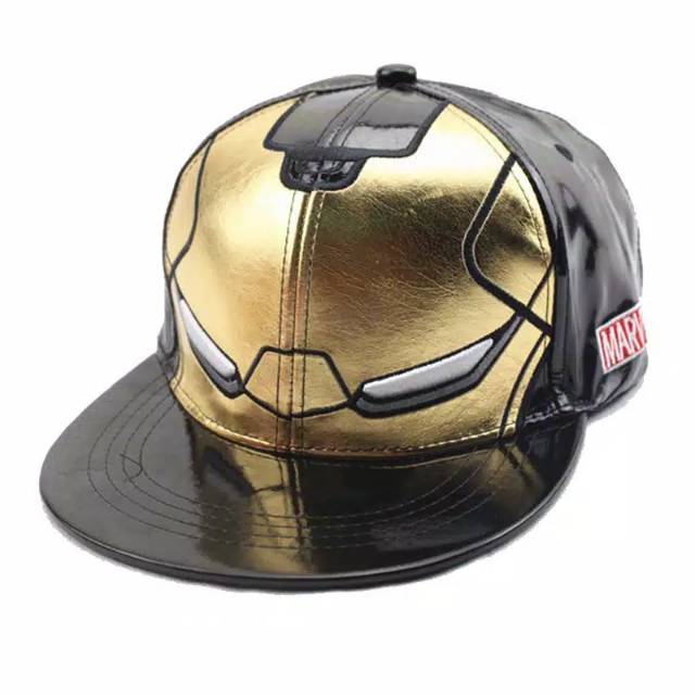 topi snapback anak Ironman Marvel the Avengers import bahan kulit pu - RED GOLD