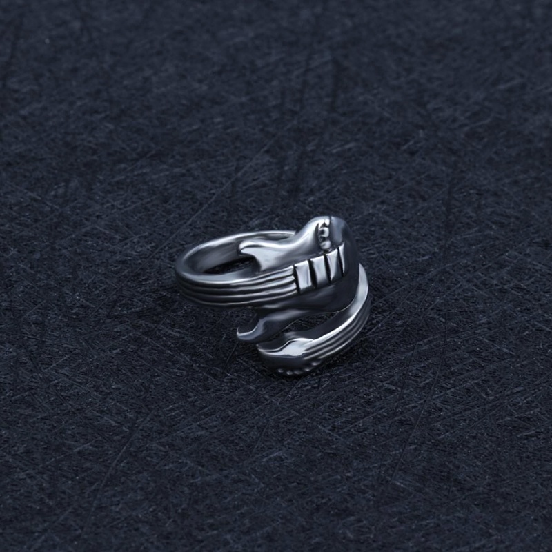 Cincin Adjustable Desain Gitar Musik Rock Gaya Retro Untuk Pria Dan Wanita