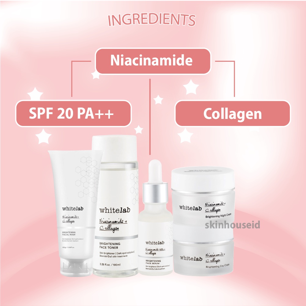 Skinhouseid Toner Whitelab Serum Niacinamide &amp; Collagen Paket Skincare Kecantikan Brightening Series BPOM