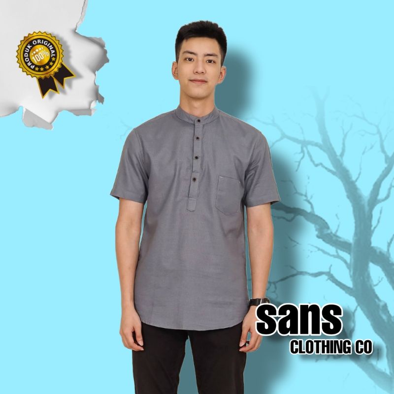 Kemeja Koko Pendek Kerah Shanghai Abu-Abu | Short Koko Shanghai Grey E-1424H Sans Clothing Co.