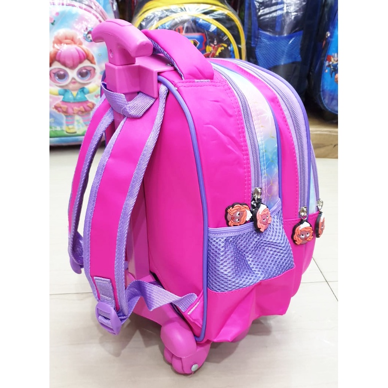 Tas DORONG Trolley Anak Sekolah TK / Play Group / PAUD GAMBAR KUDA PONY dan PUTRI SALJU Luwi Garis V 12inch TIMBUL GLOSSY/ EMBOS 3 RESLETING IMPORT ( Kumbang 12&quot; )