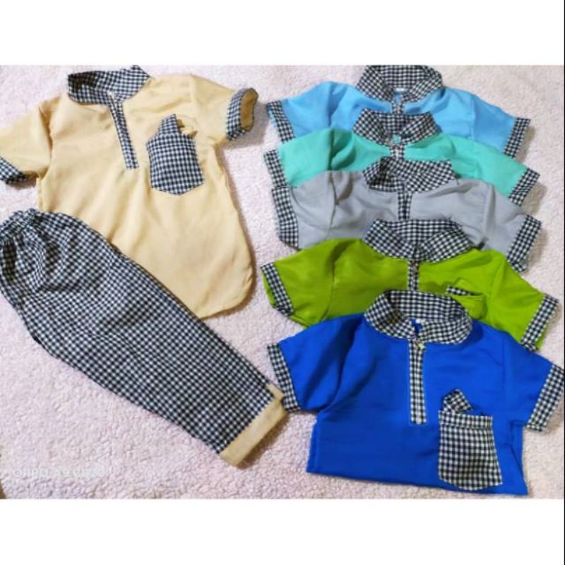 baju anak laki-laki | Koko anak bayi | Koko Turki kotak | setelan Koko + peci bayi dan anak merah