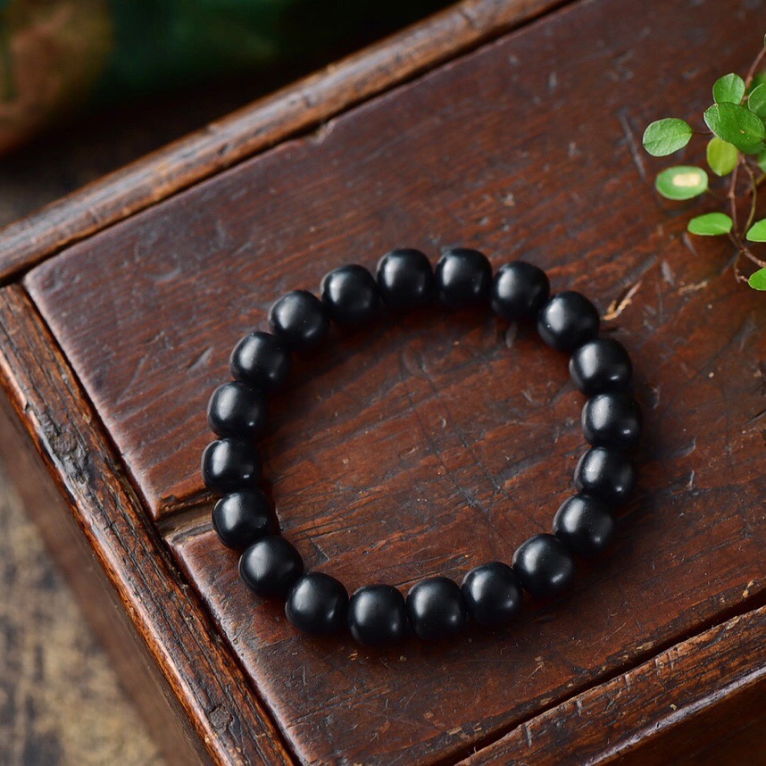 Unisex Natural Stone Beads  Bracelet / Wealth and Good Luck Bracelet /  Adjustable Stretch Black Onyx  Bracelet