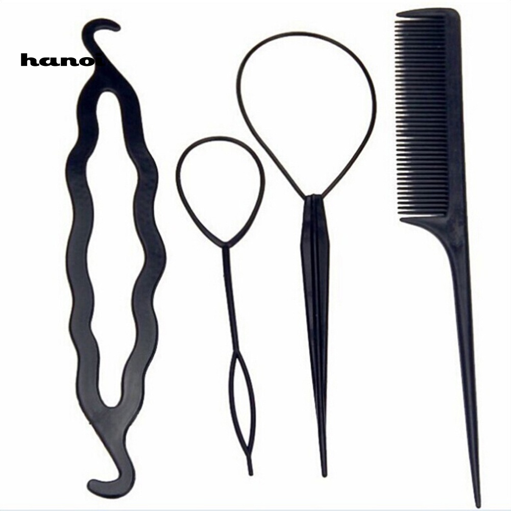 Han_ 4Pcs / Set Sisir / Loop / Alat Bantu Pembuat Sanggul / Kepang Rambut DIY Untuk Wanita