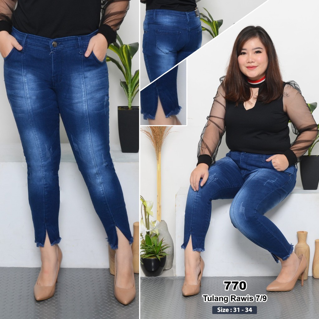 Asia Mode Celana Jeans Tulang Belah Depan 7/9 / Celana Jeans Jumbo 7/9 / Celana Jeans Jumbo