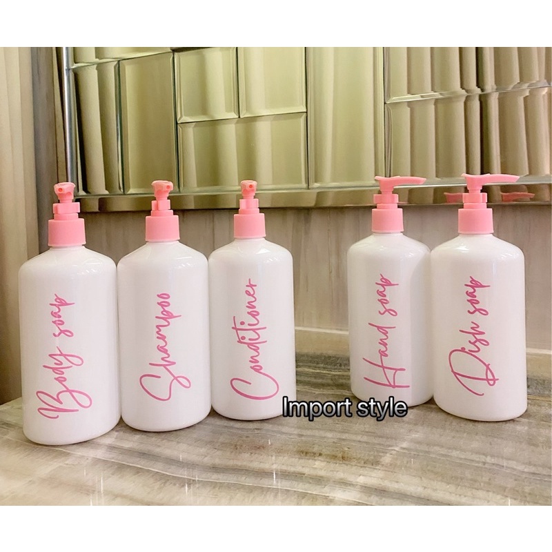 botol glossy 500ml pink edition. aesthetic bottle minimalist refill organizer tempat sabun cair pump estetik