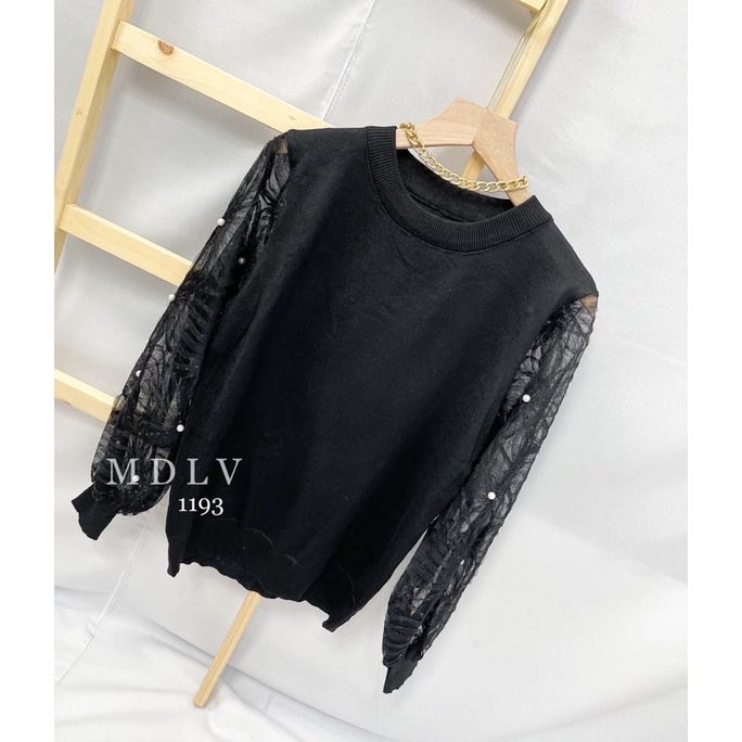 MDLV ~  1193 KNIT PEARL TOPS ATASAN LENGAN PANJANG BLOUSE IMPORT BLOUSE COMBI BLOUSE PREMIUM BLOUSE KOREA BEST SELLER FASHION IMPORT WANITA