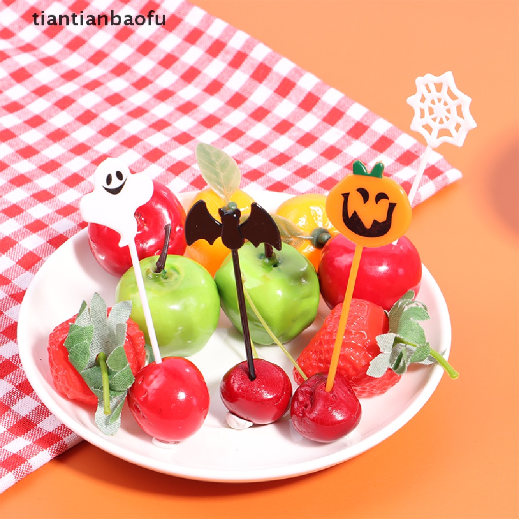 10pcs / Set Tusuk Gigi Buah / Dessert Desain Kartun Halloween Untuk Pesta