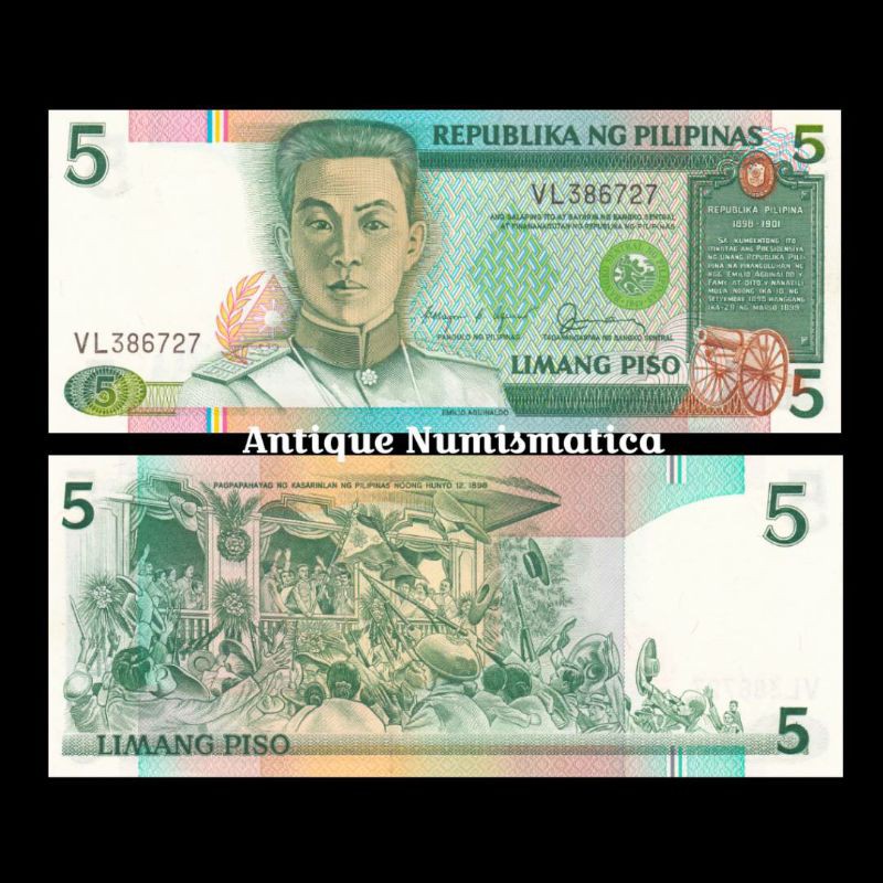 PHILIPPINES 5 PISO 1987 UNC ORIGINAL EMILIO AGUINALDO UANG PHILIPINA