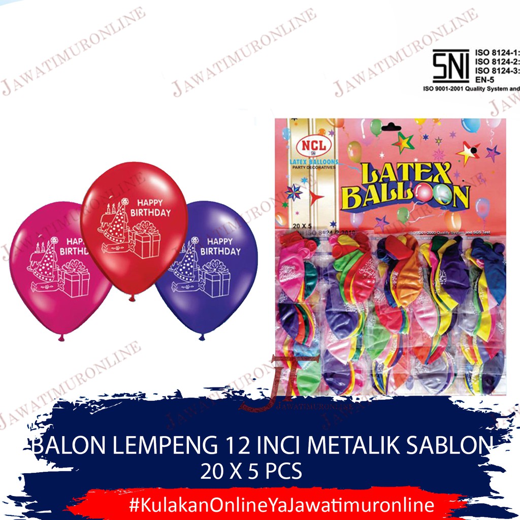 Balon Latex Sablon Happy Birthday 12 INCI Lempengan Metalik Sablon HB